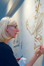 Cynthia Nixon Painting in Studio